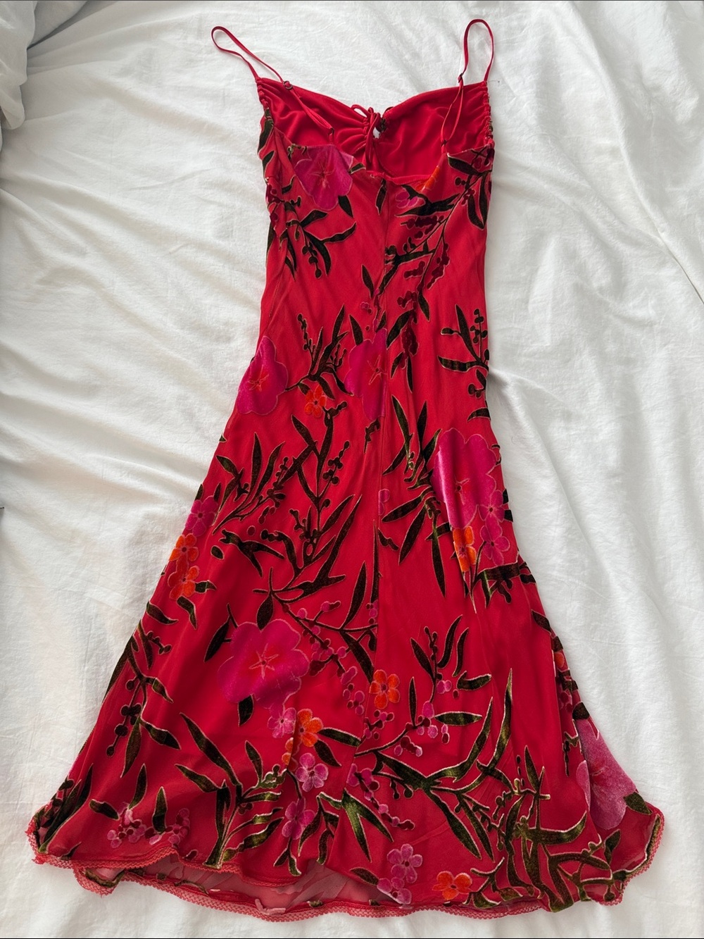 Betsey Johnson Red Floral Velvet-Trim Midi Slip Dress - Picture 4 of 5